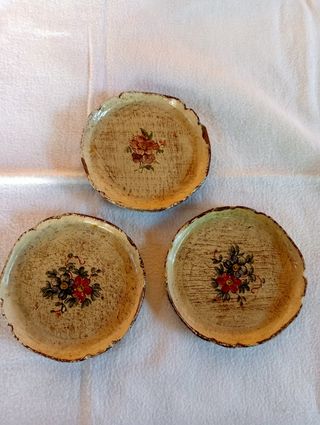3 Sottobicchieri Vintage Legno Beige
