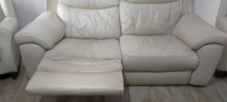 3 piezas Sofá reclinable y butacas relax piel beig