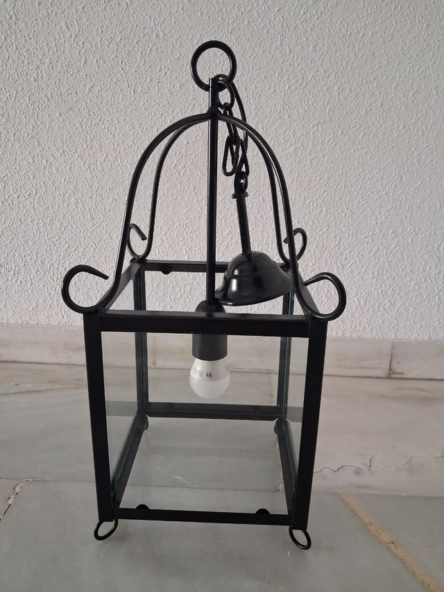 Lampara Farol Forja y Cristal