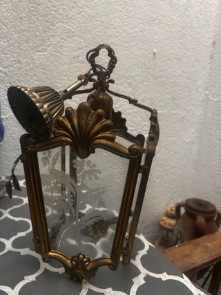 Lámpara antigua metal y cristal
