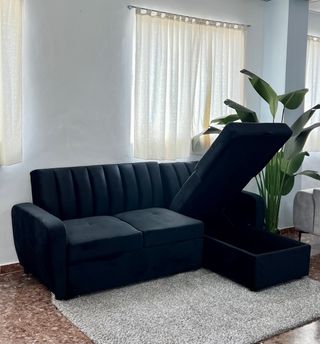Sofá cama chaise longue negro