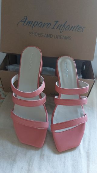 Sandalias tacón salmón | Piel