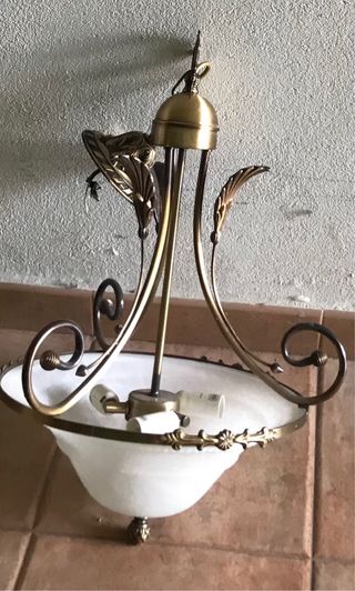 Lampara forja dorada con cristal