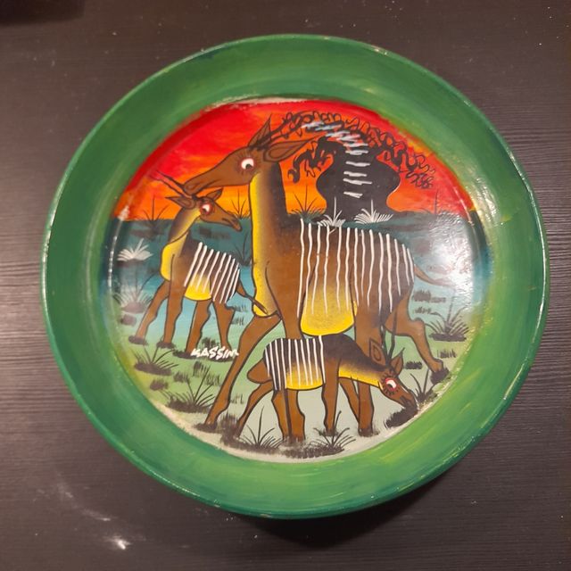 Vassoio tondo alluminio etnico dipinto