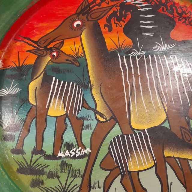 Vassoio tondo alluminio etnico dipinto