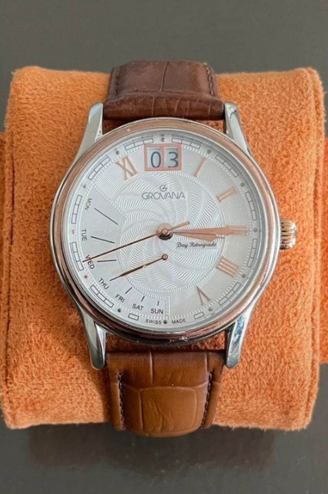 Grovan Reloj Retrogrado - Marrón Plata Big date