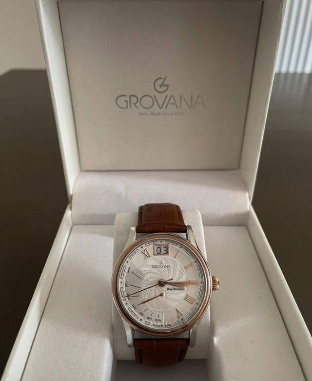 Grovan Reloj Retrogrado - Marrón Plata Big date