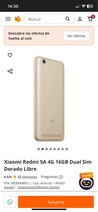 Xiaomi Redmi 5A Dorado - 16GB