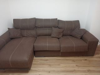 Sofá chaise longue marrón - piel sintética