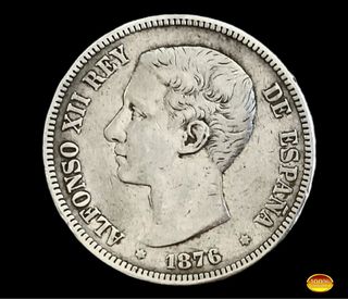 ESPAÑA 1876. 5 PESETAS PLATA 0.9. REY ALFONSO XII 
