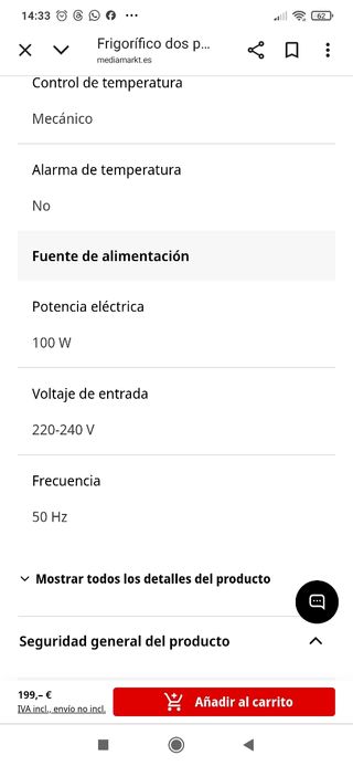 Frigorífico 2 puertas - 55.5cm fondo