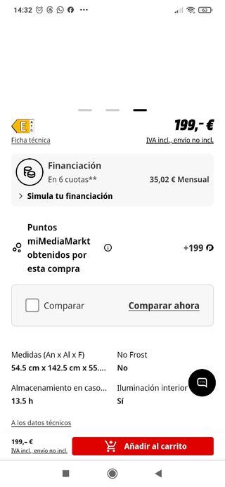 Frigorífico 2 puertas - 55.5cm fondo