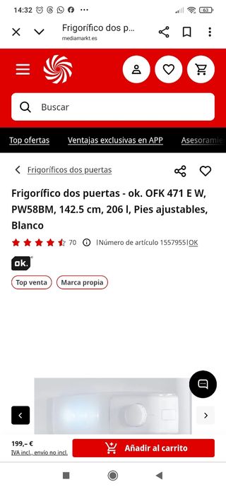 Frigorífico 2 puertas - 55.5cm fondo