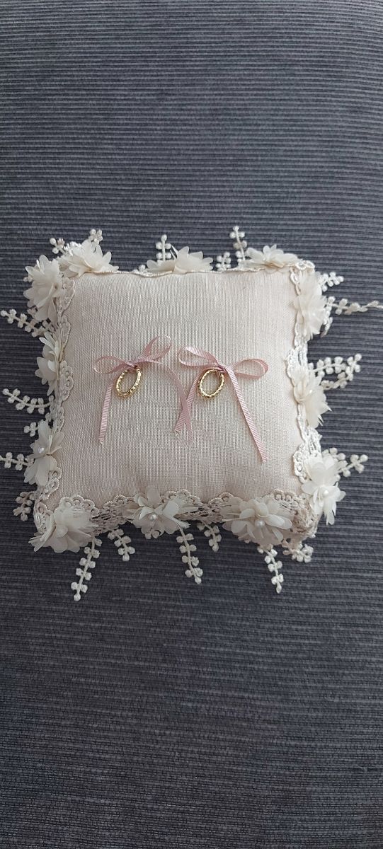 Cojín porta alianzas boda - Beige/Rosa