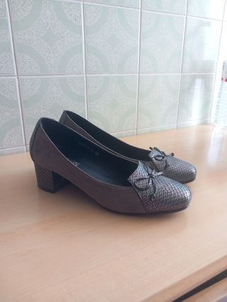 Zapatos mujer cómodos gris plata 38