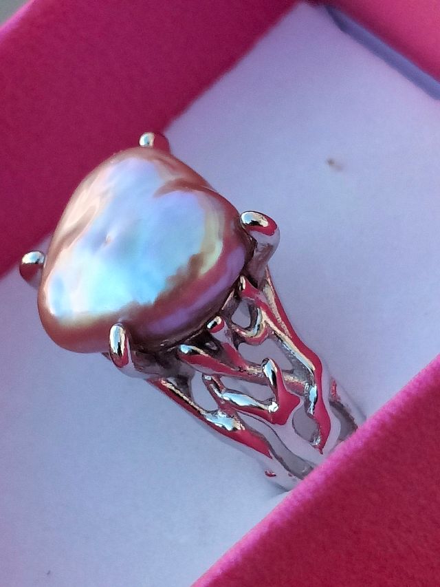 Anillo perla rosada plata