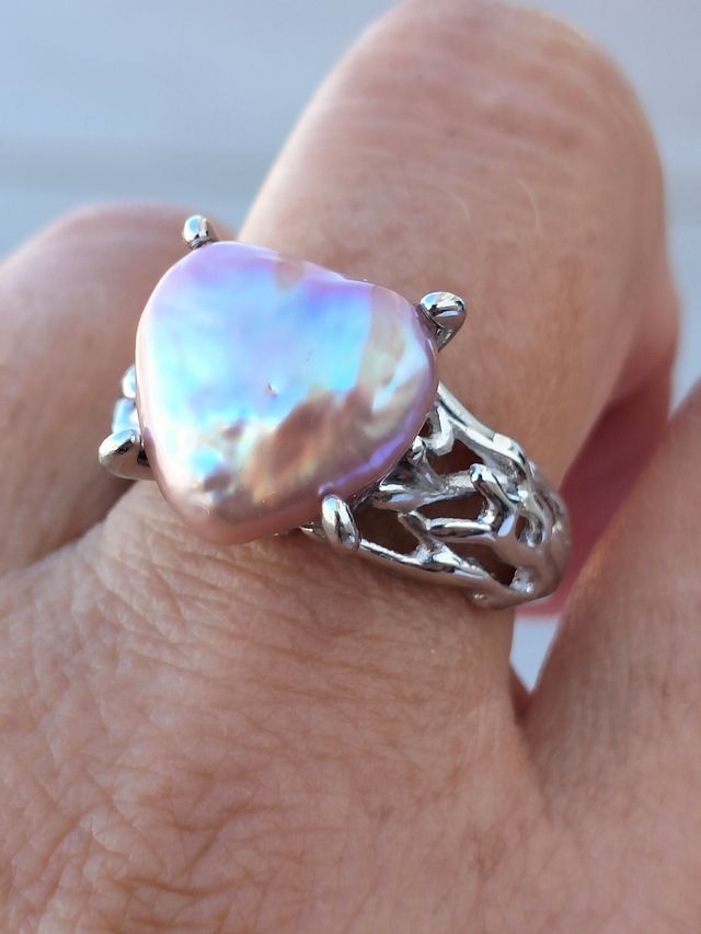Anillo perla rosada plata