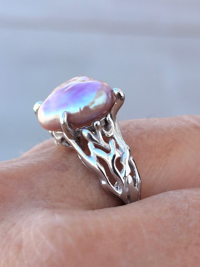 Anillo perla rosada plata