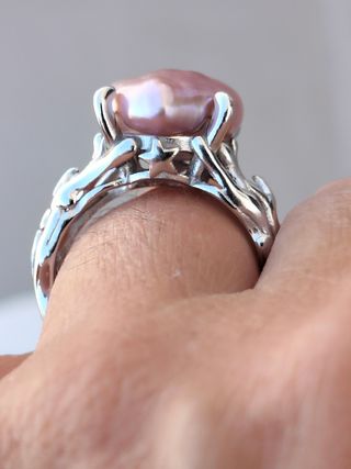Anillo perla rosada plata