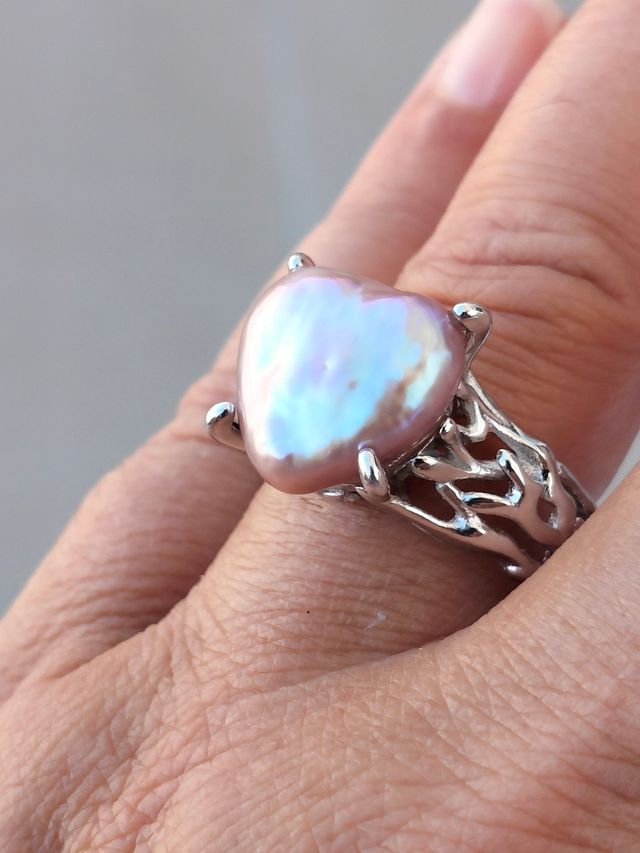 Anillo perla rosada plata