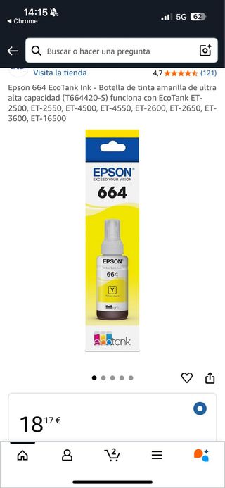 Tinta Epson 664 Amarilla EcoTank