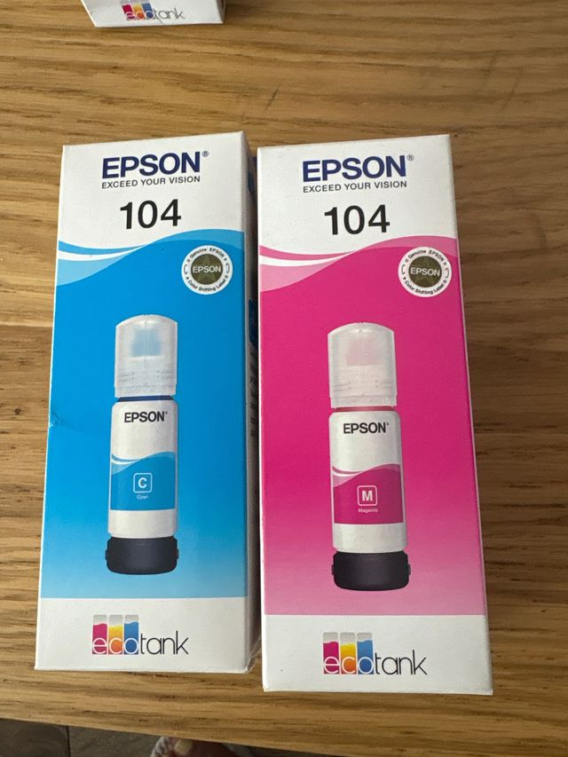 Botellas tinta Epson 104 cian y magenta ecotank 