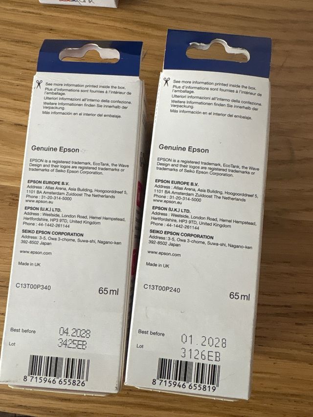 Botellas tinta Epson 104 cian y magenta ecotank 