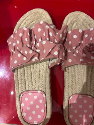 Chanclas esparto lunares rosa