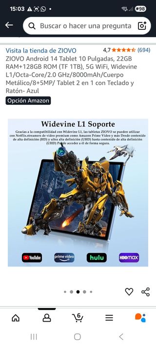 Tablet ZIOVO Android 14 22GB+128GB