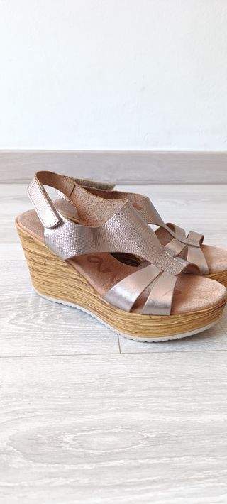 Sandalias cuña plata mujer