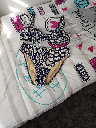 Bikini mujer beige y azul