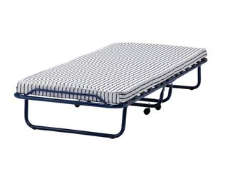 Cama plegable azul y blanca