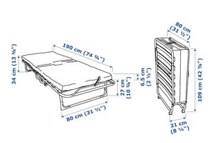 Cama plegable azul y blanca