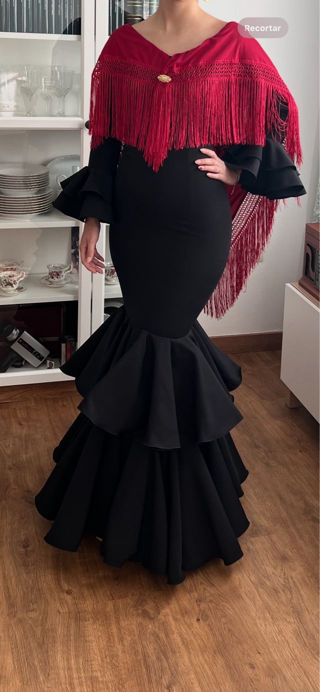 Traje Flamenca El Rocio color negro Talla S.