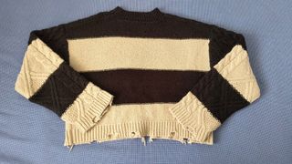 Jersey rayas beige-negro talla 9-10 años, 140cm