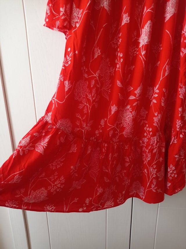 Vestito curvy rosso corallo  floreale - Tg Unica