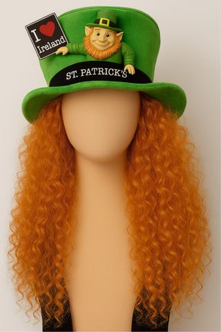 Peluca larga rizada y gorro San Patricio