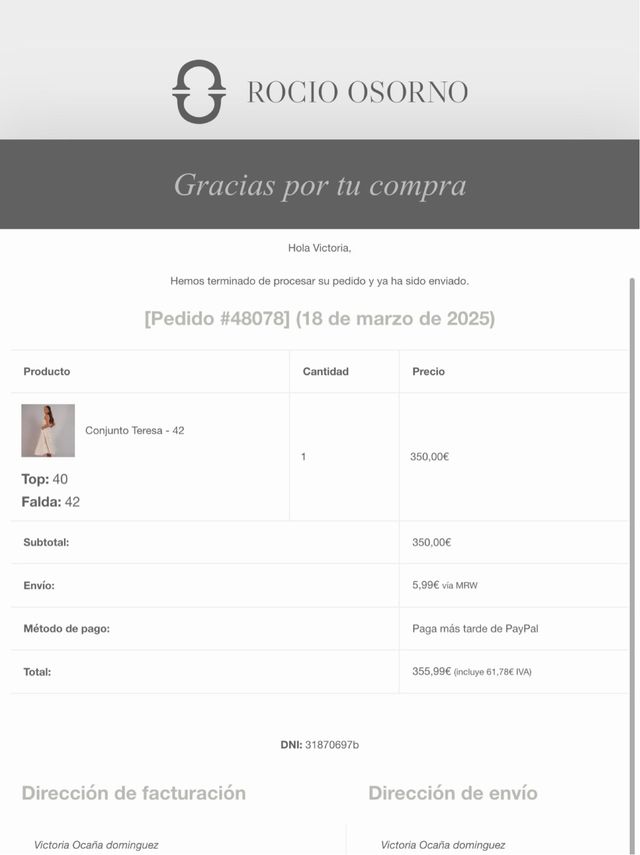 Vestido Rocío Osorno blanco - 2 piezas , 40/42