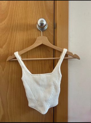 Top corto blanco mujer - tejido canalé