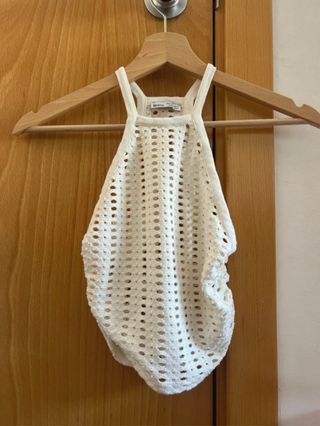 Top corto blanco mujer - tejido canalé