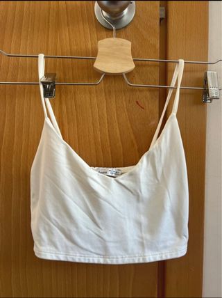 Top corto blanco mujer - tejido canalé