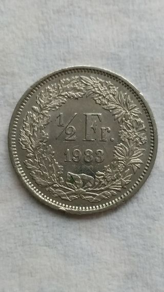 Moneda Suiza 1/2 Franco 1983