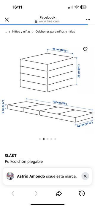 Puff/Colchón IKEA SLÄKT Plegable