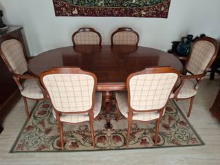 Mesa comedor ovalada madera + sillas