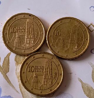 3 Monedas Austria 10 céntimos 2002 y del 2010 