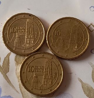 3 Monedas Austria 10 céntimos 2002 y del 2010 