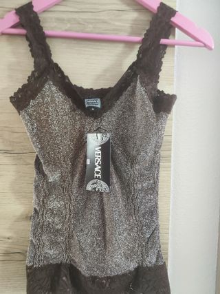 Blusa Versace marrón y plata, talla S