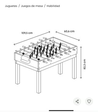 Mesa futbolín 109x60cm.
