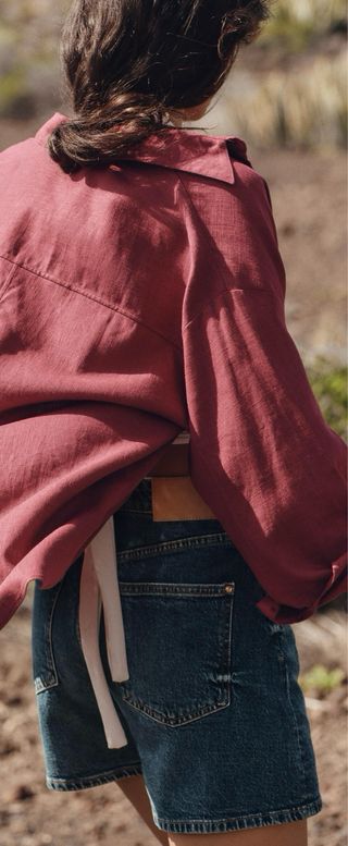 Camisa granate oversize lino zara