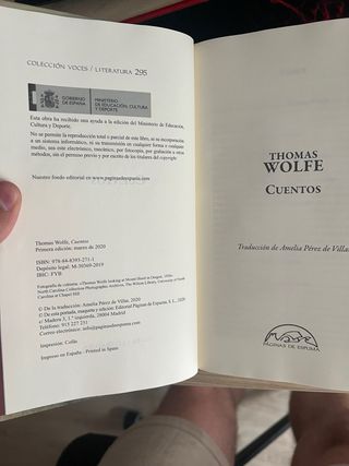 Cuentos de Thomas Wolfe (Páginas de espuma)